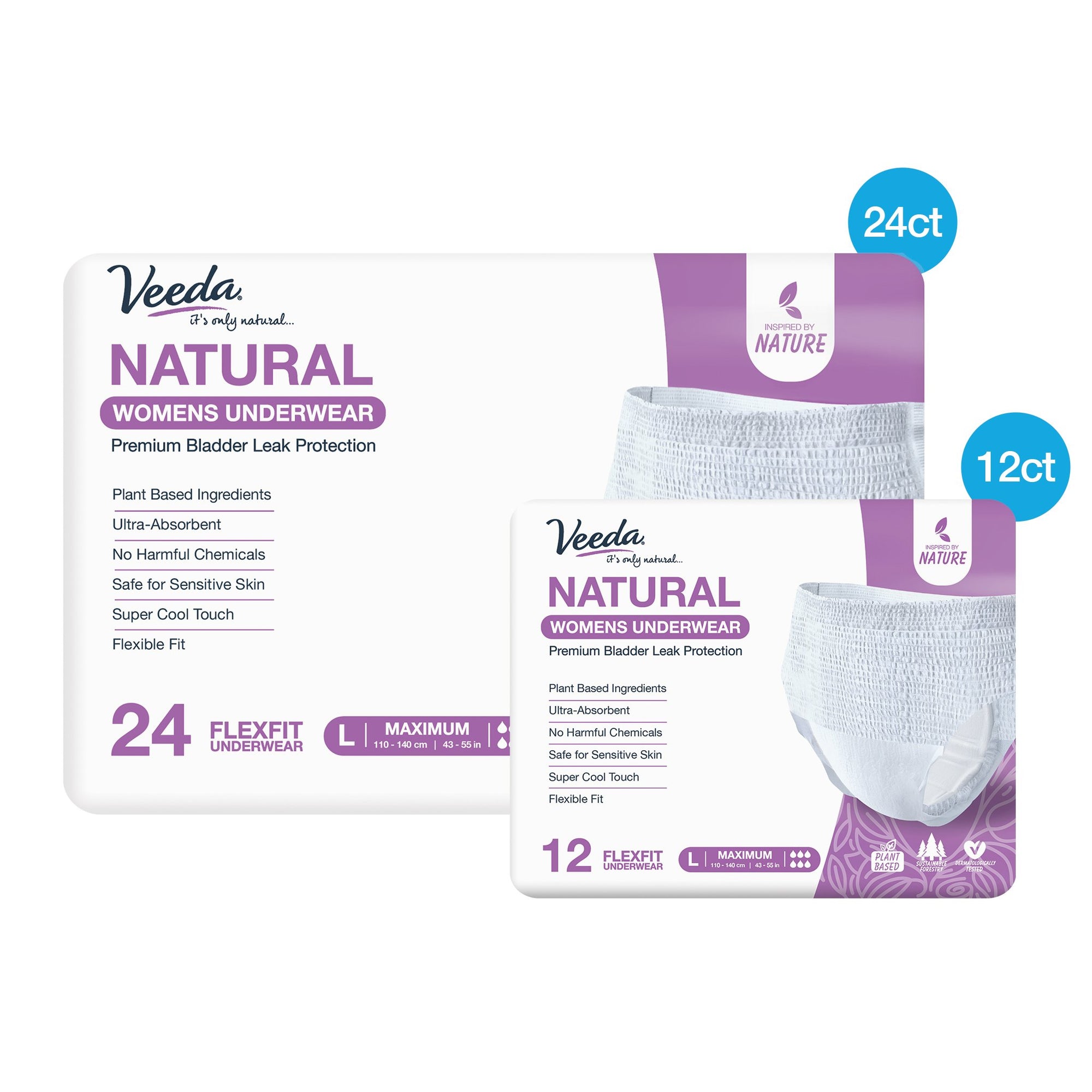 Veeda Natural Incontinence Underwear for Women, Maximum Absorbency, Large  Size