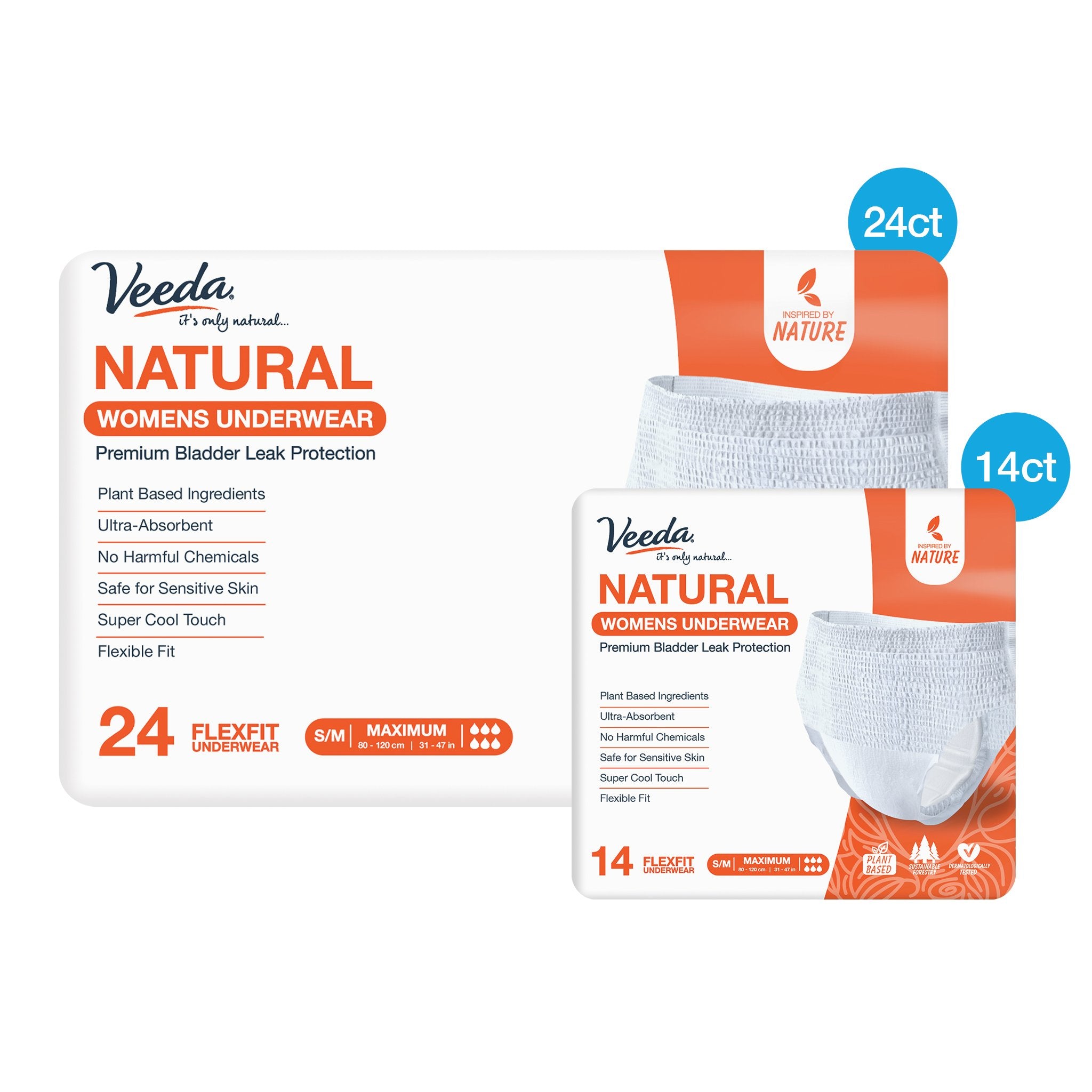 96 CT VEEDA Natural Womens Underwear Premium Bladder Leak Protection  FLEXFIT LG