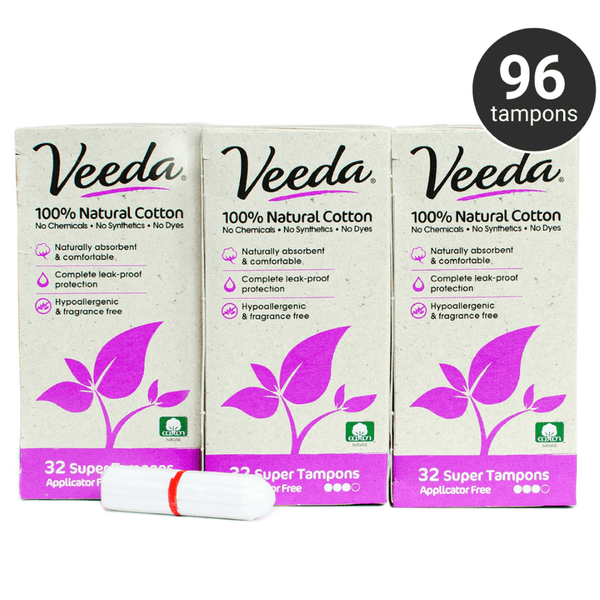 Natural Cotton Applicator Free Tampons Super Tampon - Veeda USA