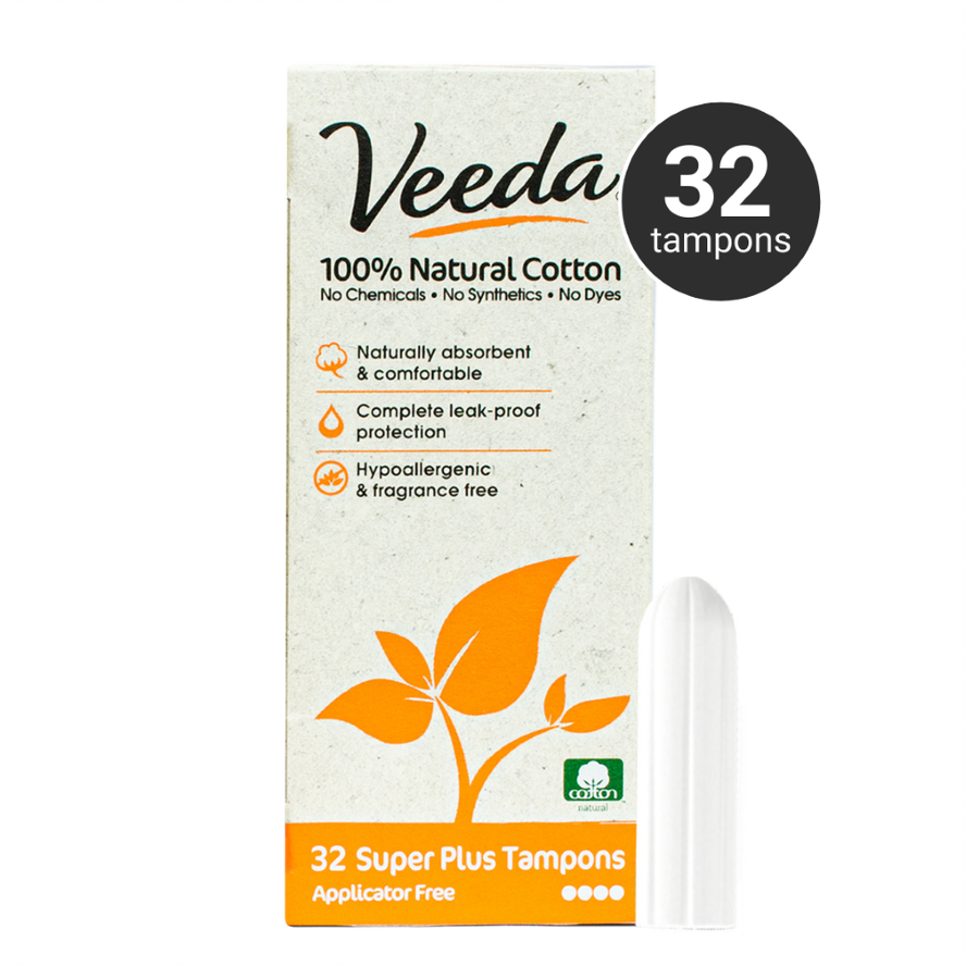 Veeda Natural All-Cotton Tampons, Super Plus, Compact Applicator, 3 Boxes  of 16 Count Each : : Health & Personal Care