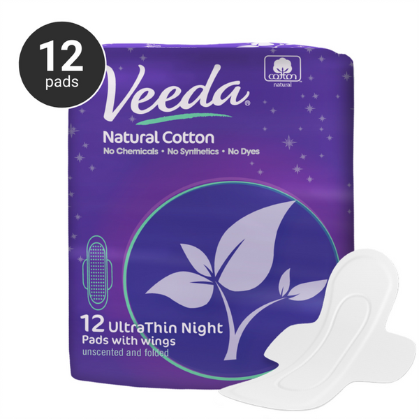 Ultra Thin Natural Cotton Night Period Pads - Veeda USA